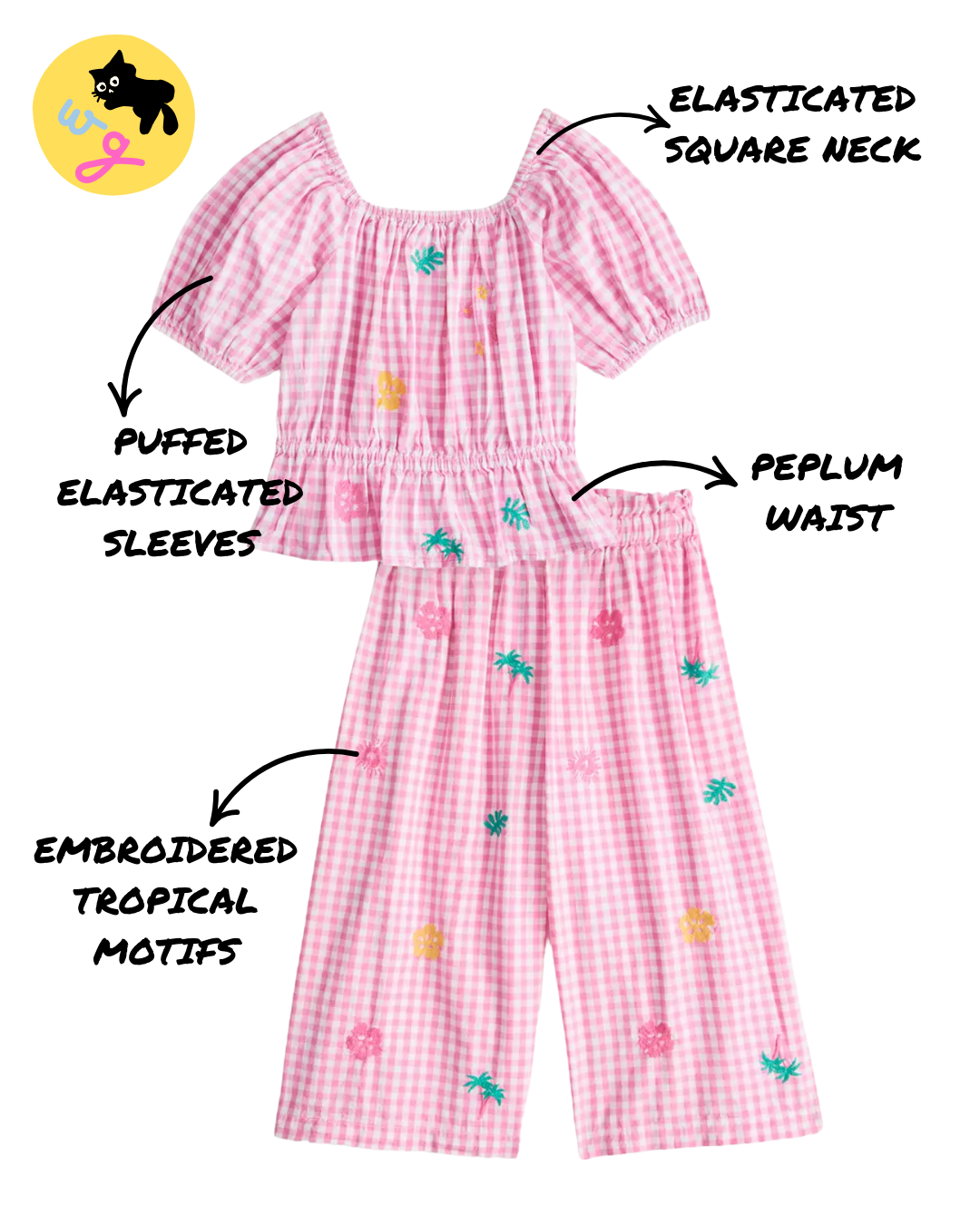 Pink Gingham Embroidered Top & Trouser Set