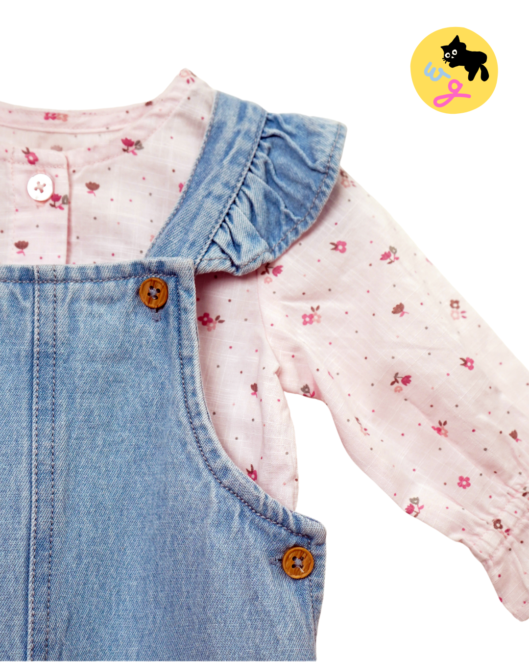 Frill Sleeve Dungaree with Floral Cotton Top