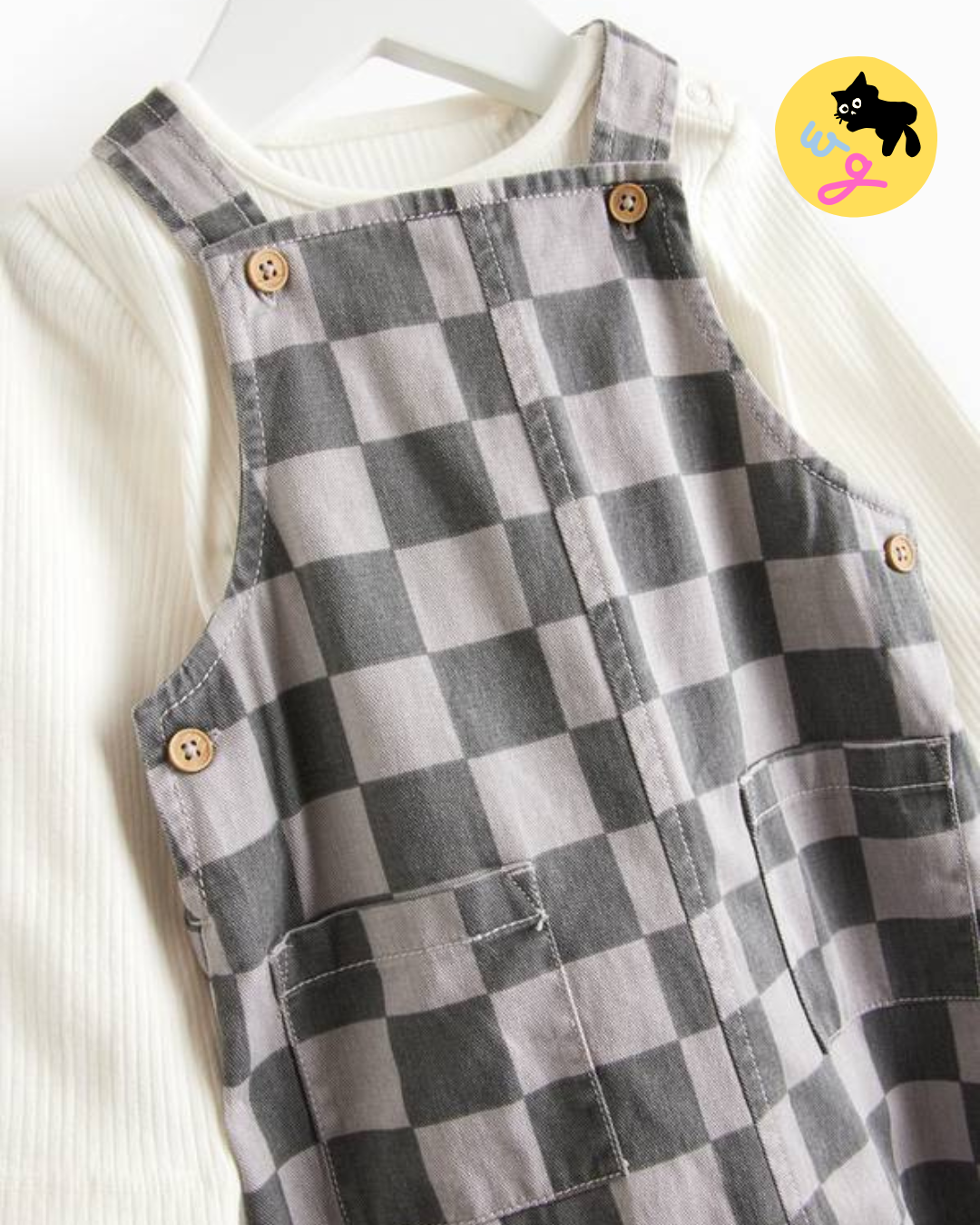 Body Suit & Grey Checkered Dungarees