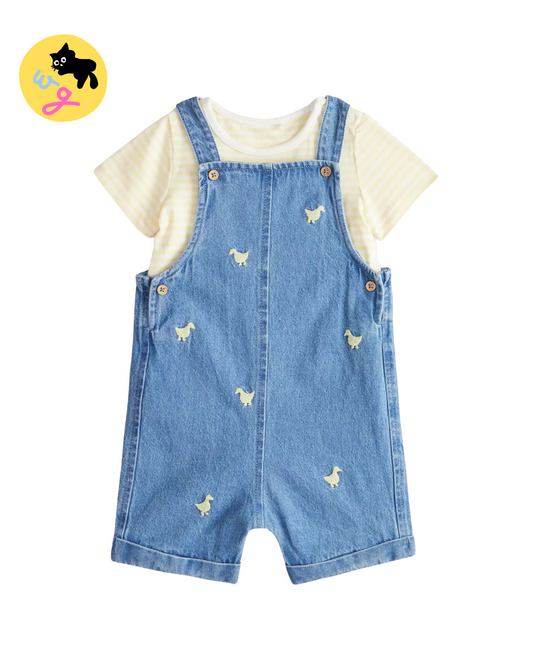 Duck Embroidered Denim Dungarees Set