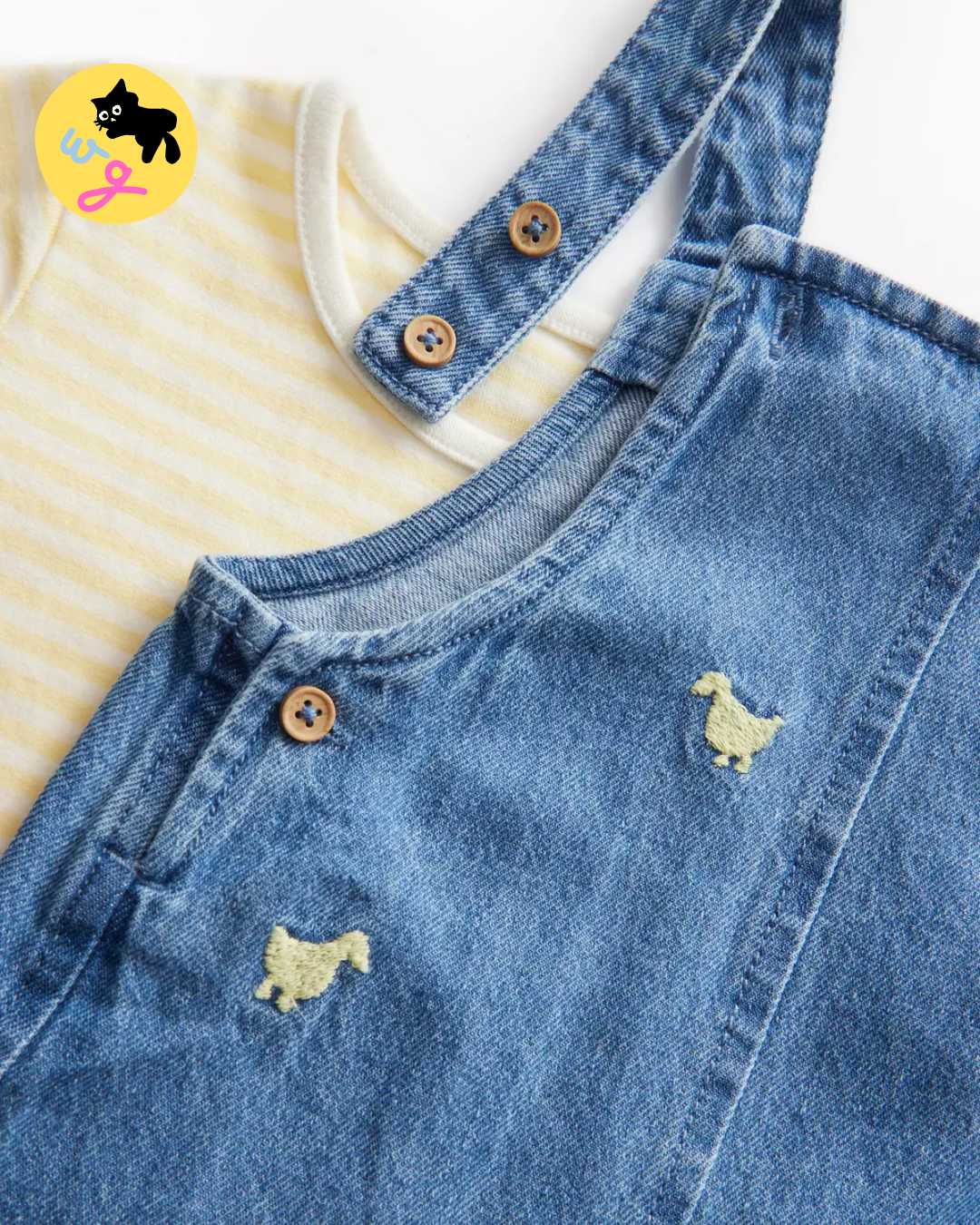 Duck Embroidered Denim Dungarees Set