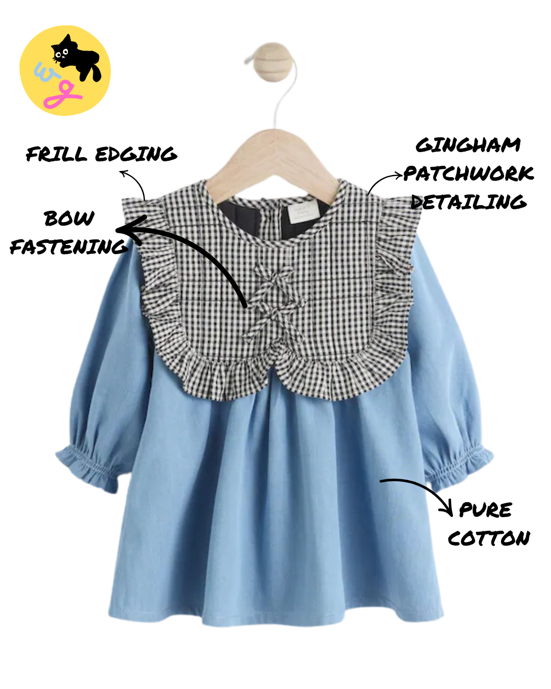 Denim/Gingham Tabbard Woven 100% Cotton Dress