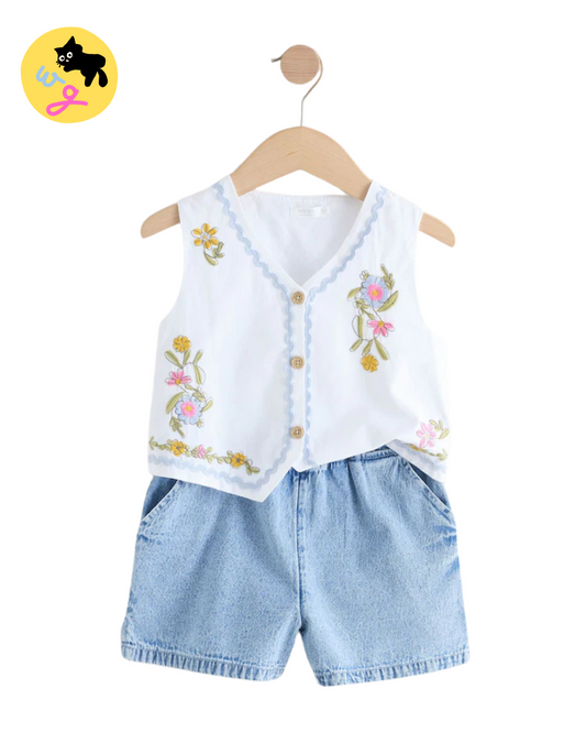 White 100% Cotton Top and Short Set