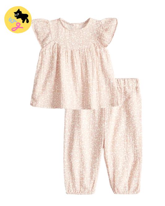 Beige Animal Print Top & Trousers Set