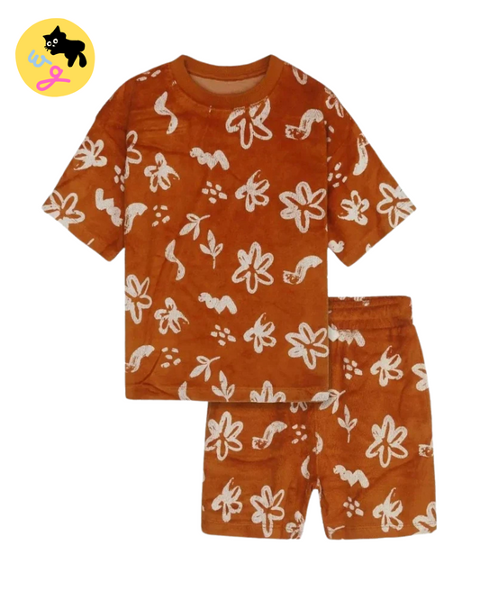 Burnt Orange Velour Top & Shorts