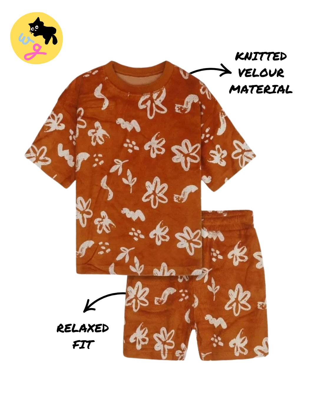 Burnt Orange Velour Top & Shorts