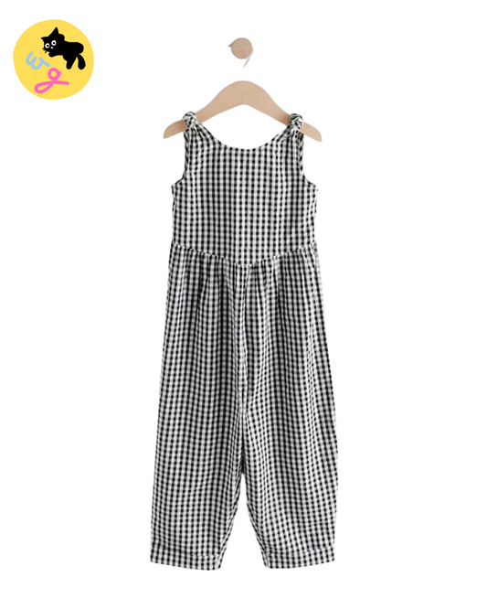Mono Gingham 100% Cotton Barrel Jumpsuit
