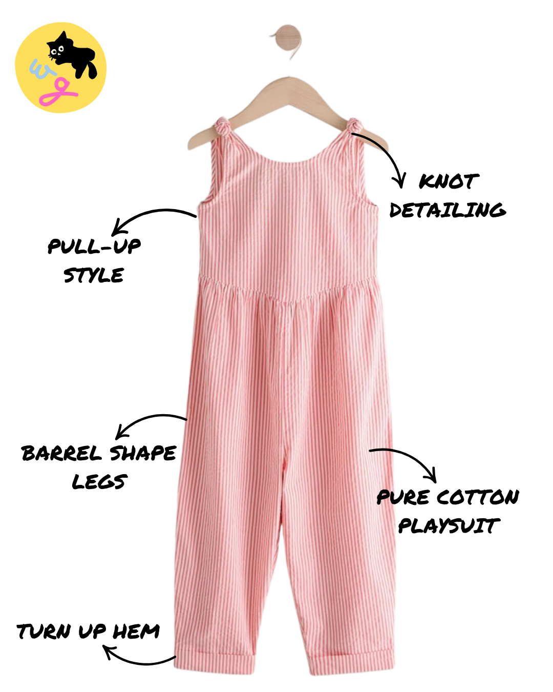 Pink Stripe 100% Cotton Barrel Jumpsuit