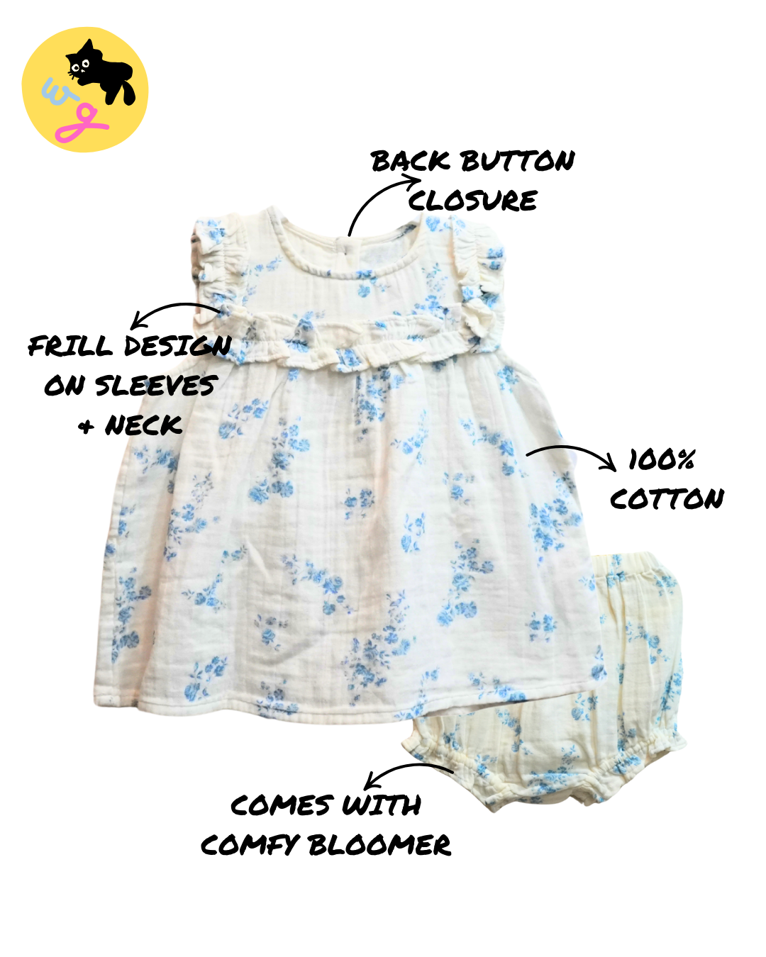 White & Blue Floral Bloomer Set