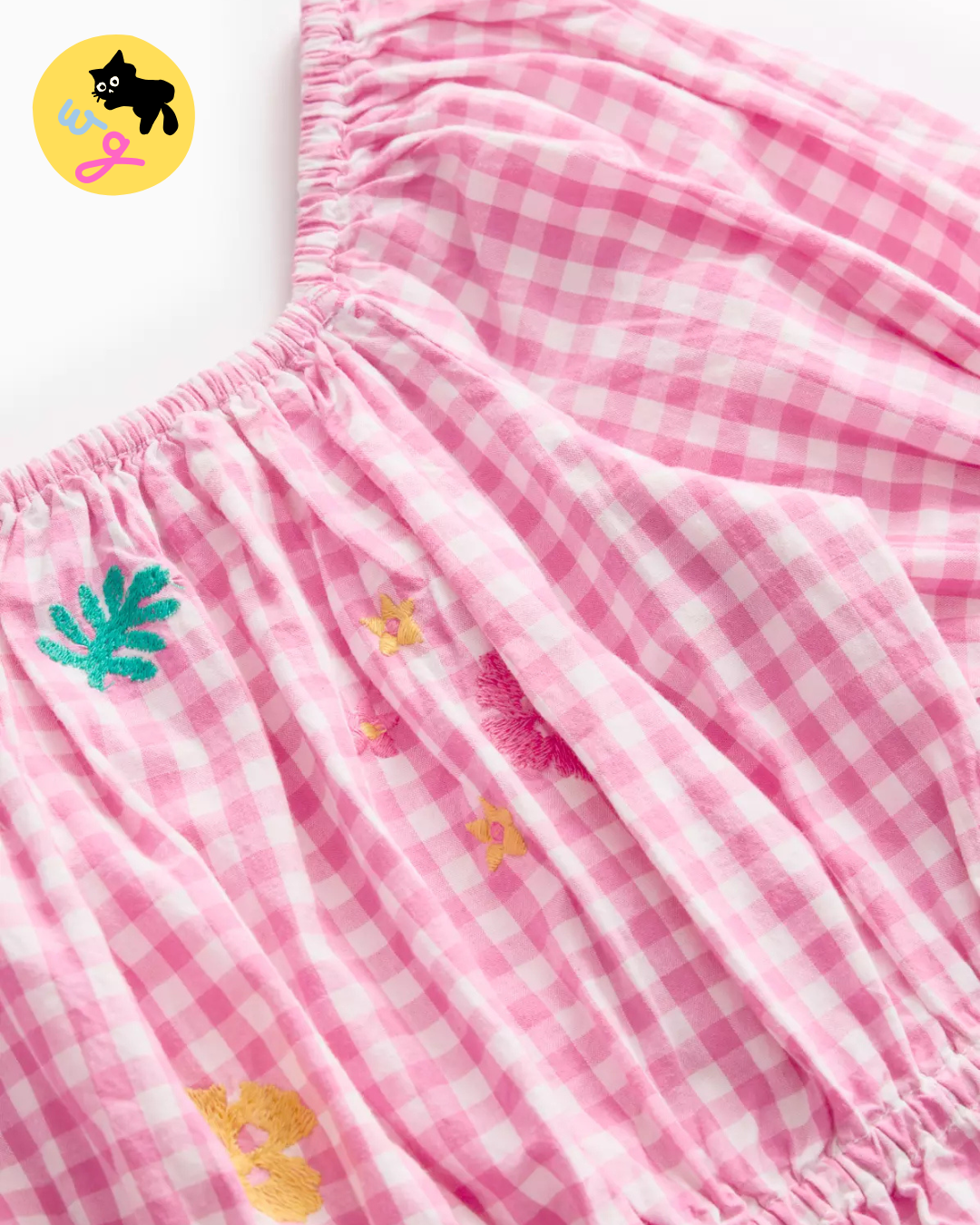 Pink Gingham Embroidered Top & Trouser Set