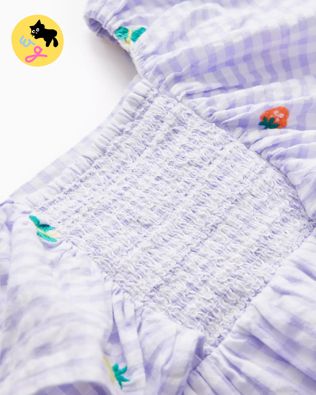 Lilac Gingham Embroidered Top & Shorts Set