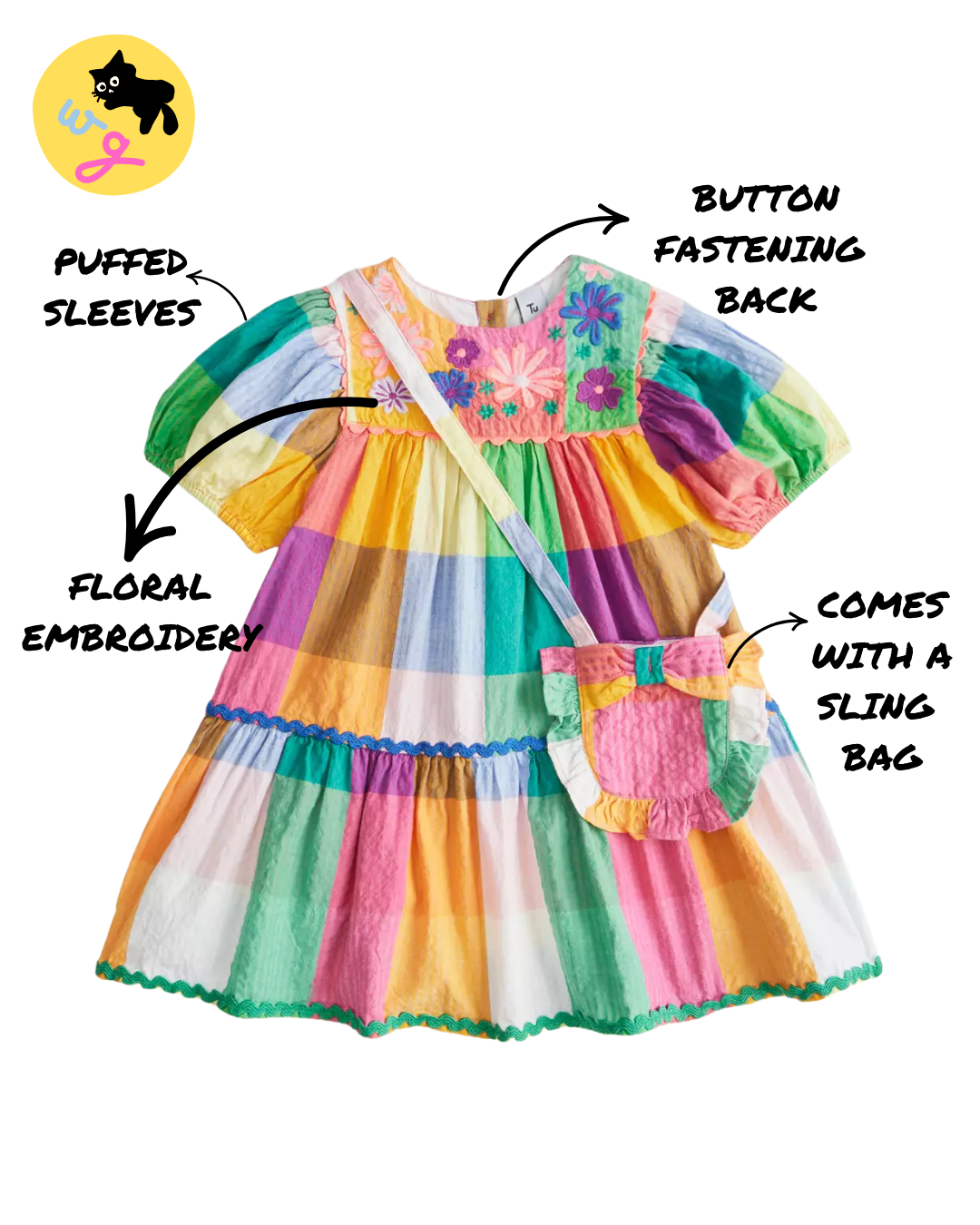 Tiered Mix Patchwork Woven Dress & Bag Set