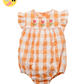 Orange Gingham Tulip Cotton Romper