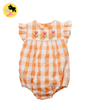 Orange Gingham Tulip Cotton Romper