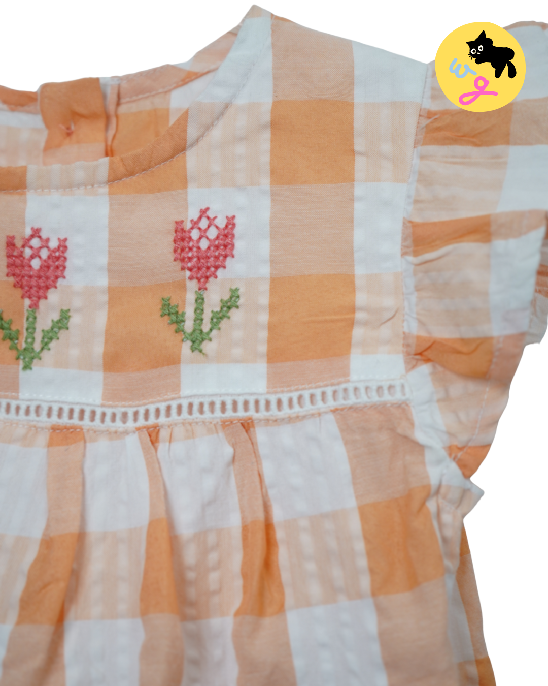 Orange Gingham Tulip Cotton Romper