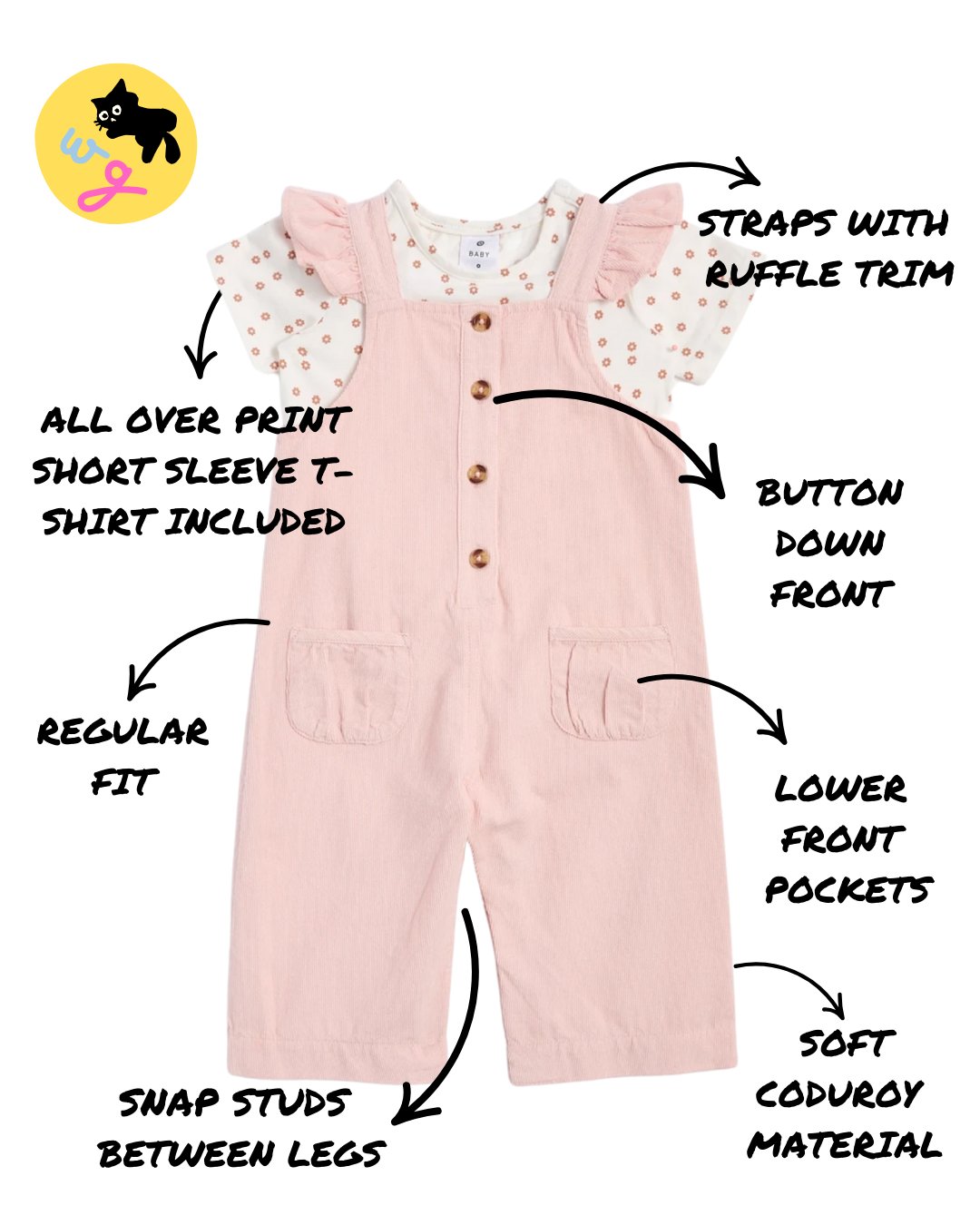 Baby Cord Overalls and T-shirt Set 2 Piece