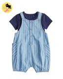 Blue Stripe Bibshorts & Bodysuit Set
