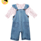 Frill Sleeve Dungaree with Floral Cotton Top