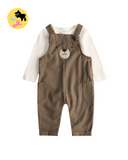 Cream Bodysuit & Brown Bear Corduroy Dungarees Set