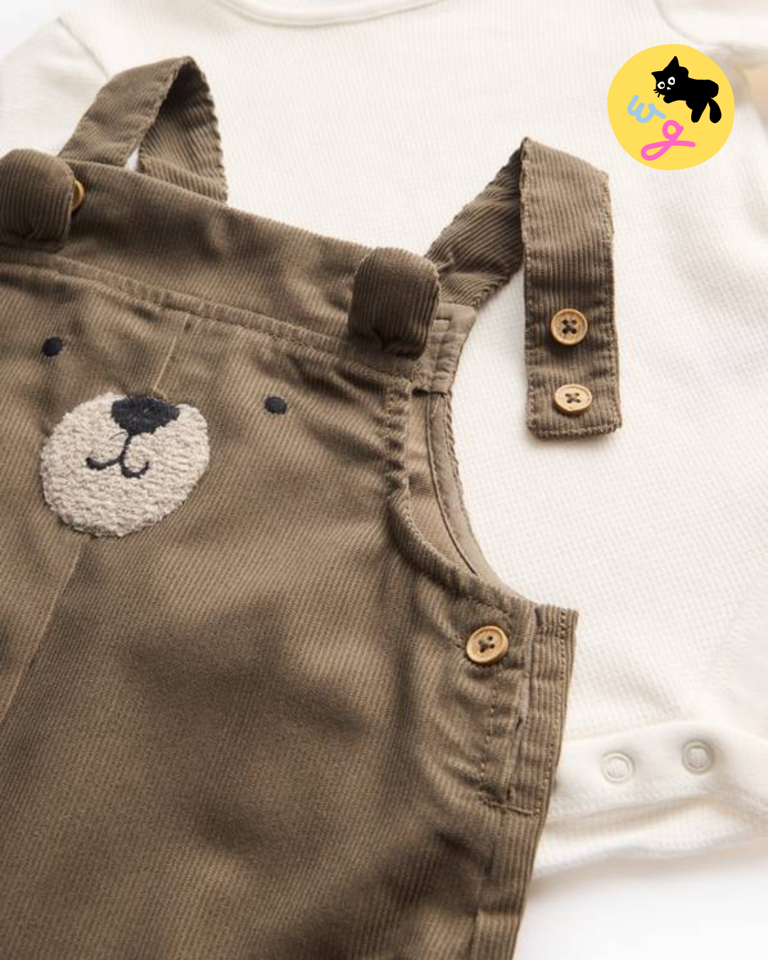 Cream Bodysuit & Brown Bear Corduroy Dungarees Set