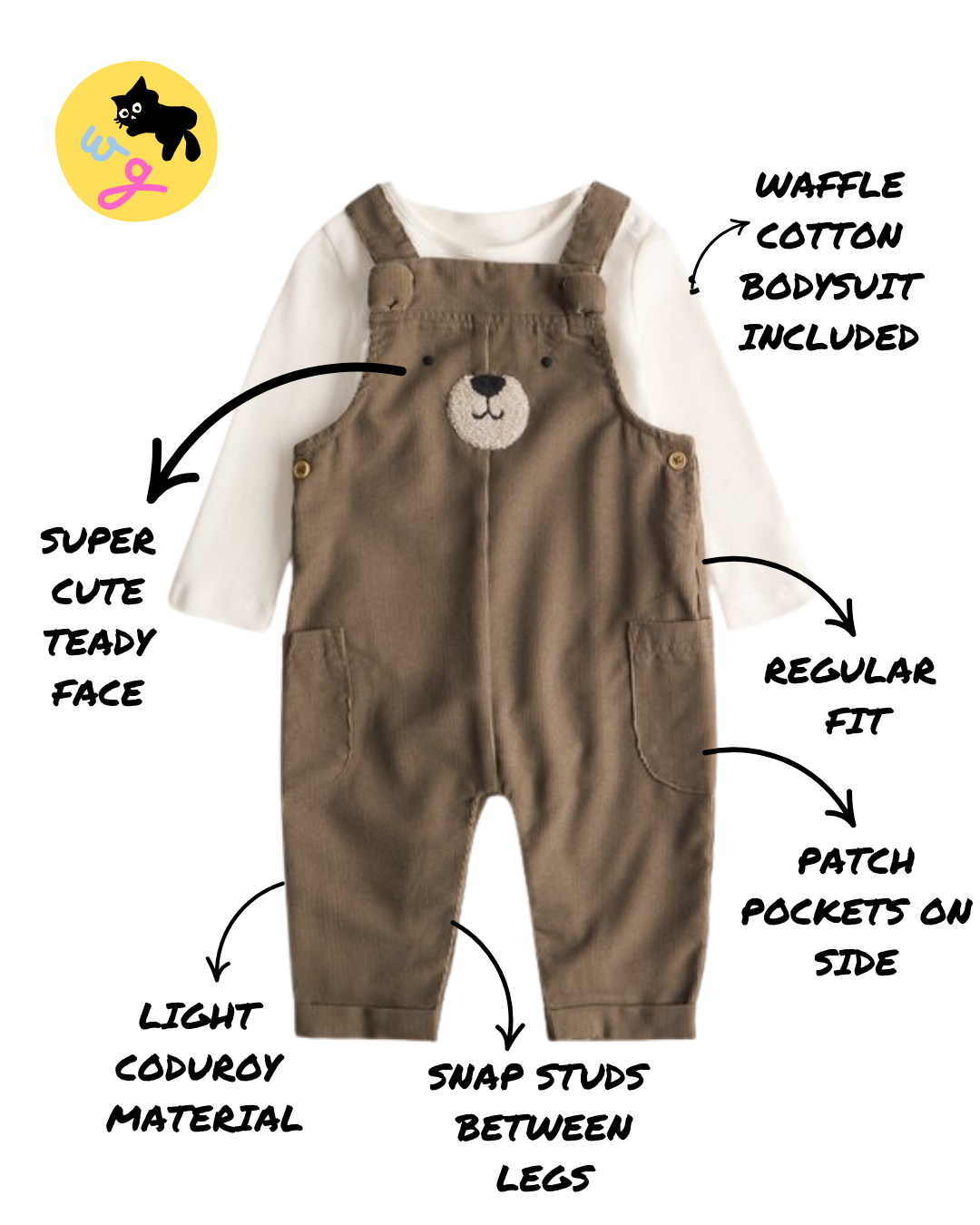 Cream Bodysuit & Brown Bear Corduroy Dungarees Set