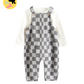 Body Suit & Grey Checkered Dungarees