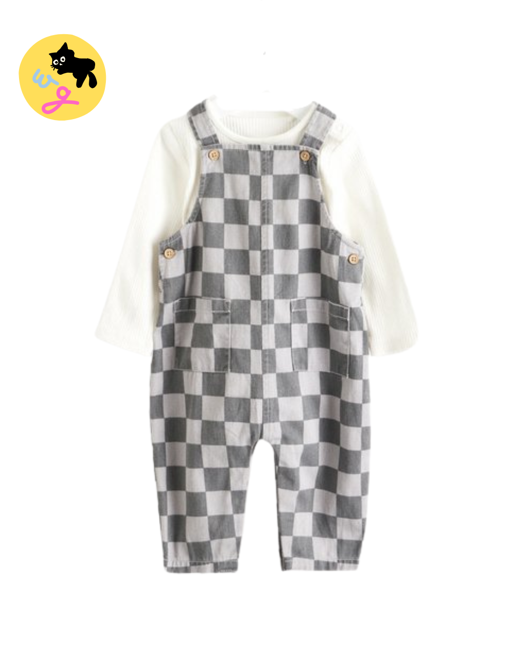 Body Suit & Grey Checkered Dungarees