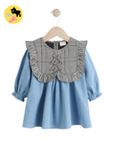 Denim/Gingham Tabbard Woven 100% Cotton Dress