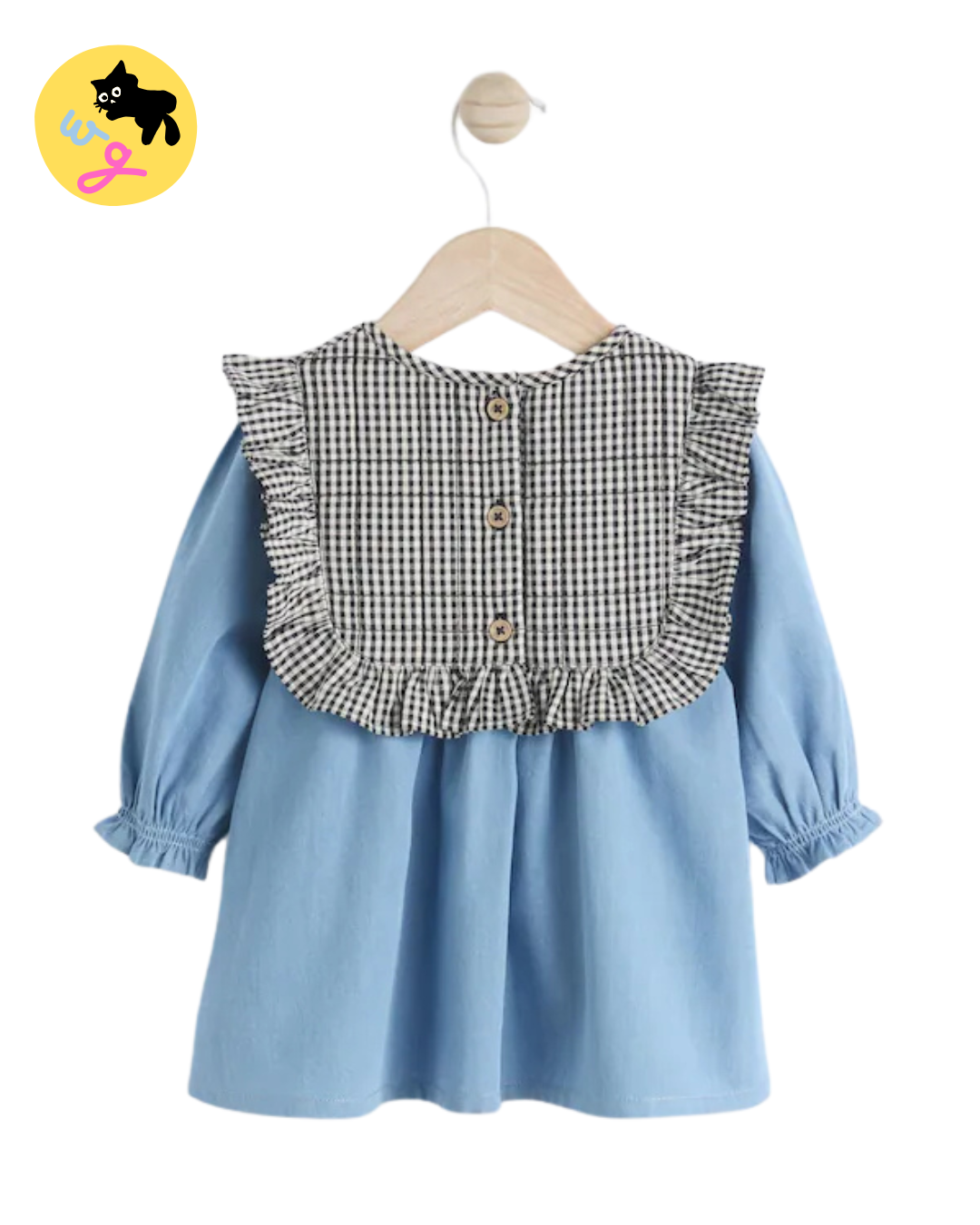 Denim/Gingham Tabbard Woven 100% Cotton Dress