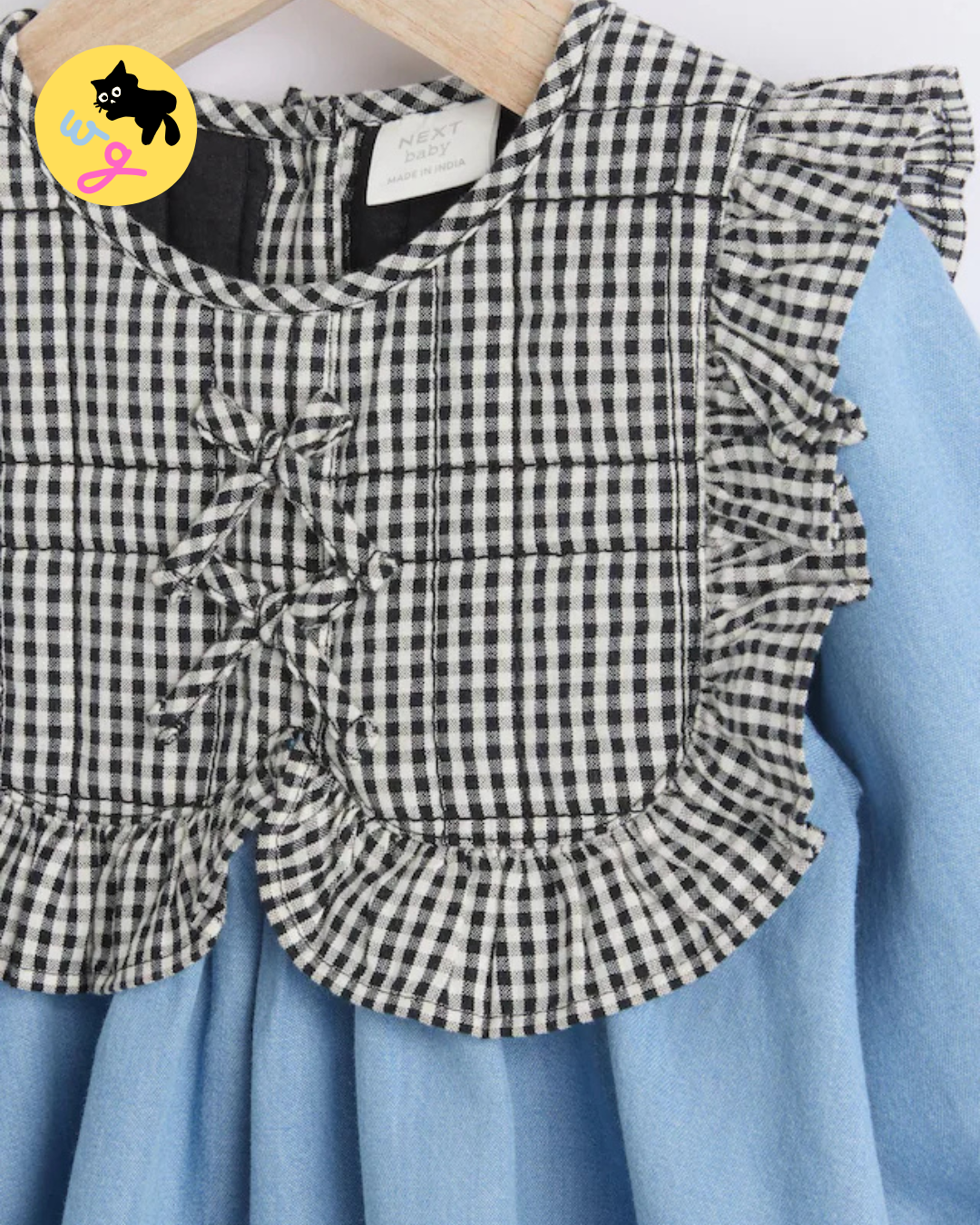 Denim/Gingham Tabbard Woven 100% Cotton Dress