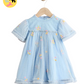 Blue Embroidered Flower Mesh Baby Dress