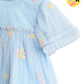 Blue Embroidered Flower Mesh Baby Dress