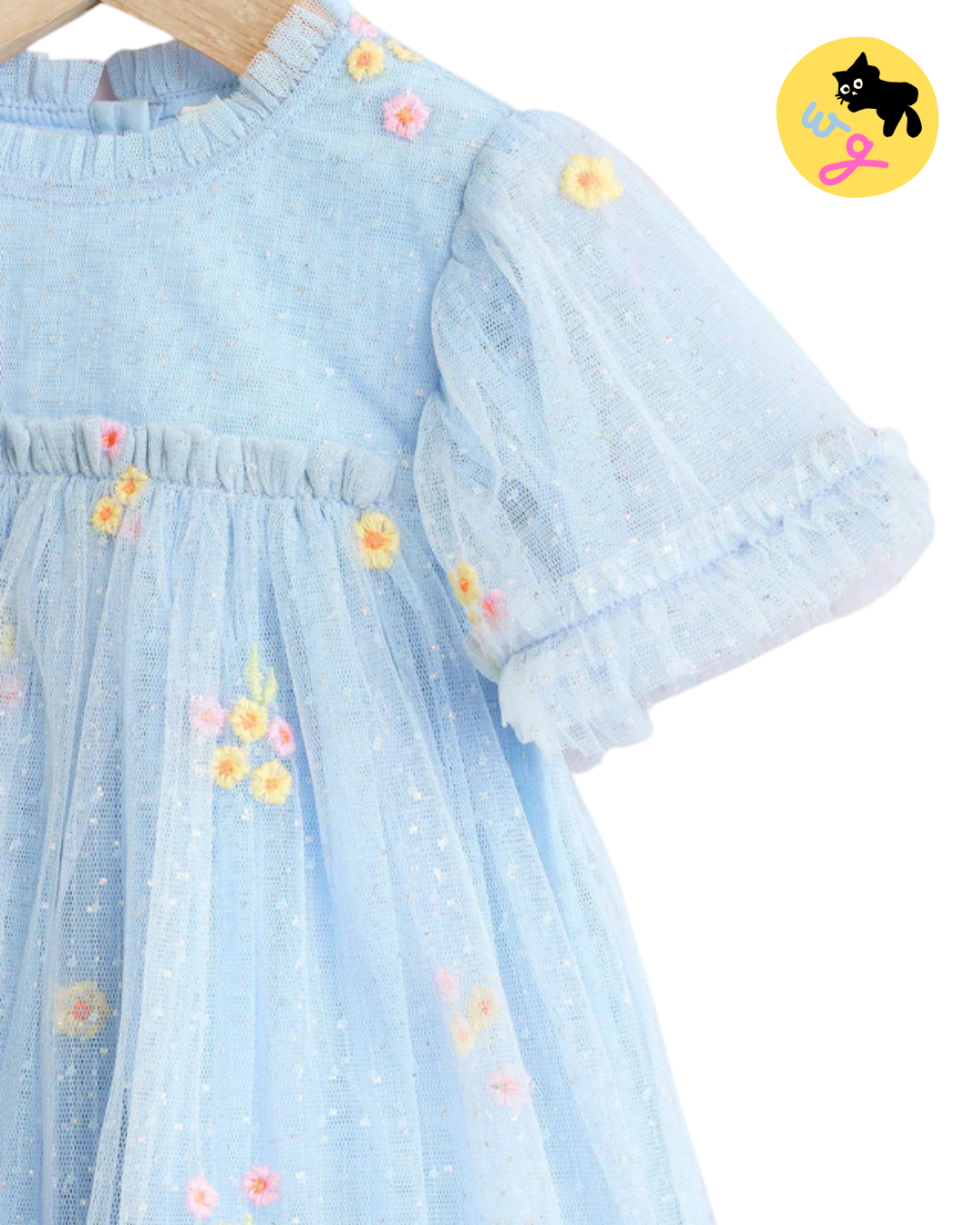 Blue Embroidered Flower Mesh Baby Dress