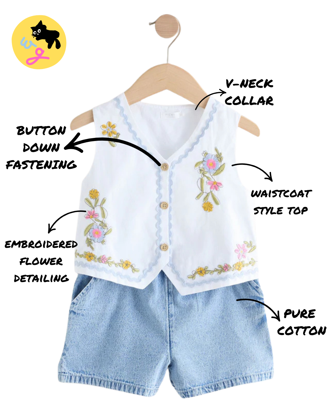 White 100% Cotton Top and Short Set