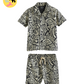 Black/White Short Sleeve Pattern Shirt and Shorts Set