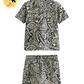 Black/White Short Sleeve Pattern Shirt and Shorts Set