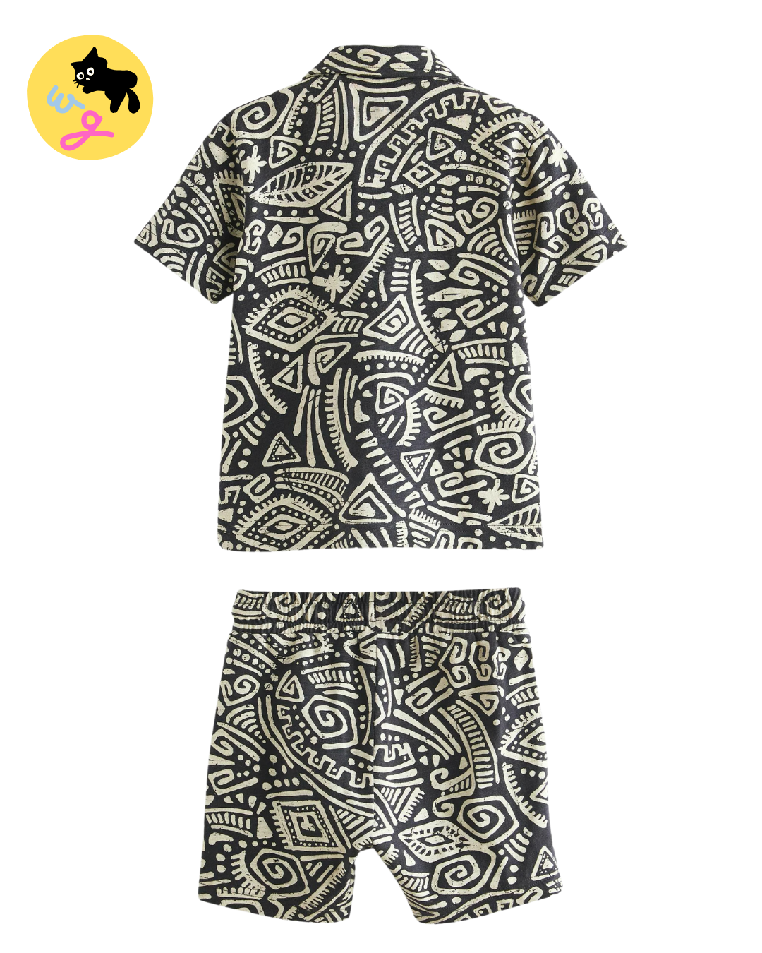 Black/White Short Sleeve Pattern Shirt and Shorts Set