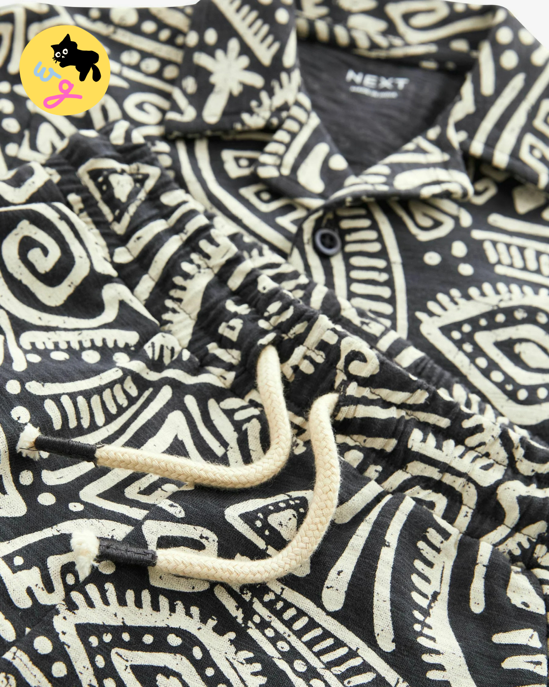 Black/White Short Sleeve Pattern Shirt and Shorts Set