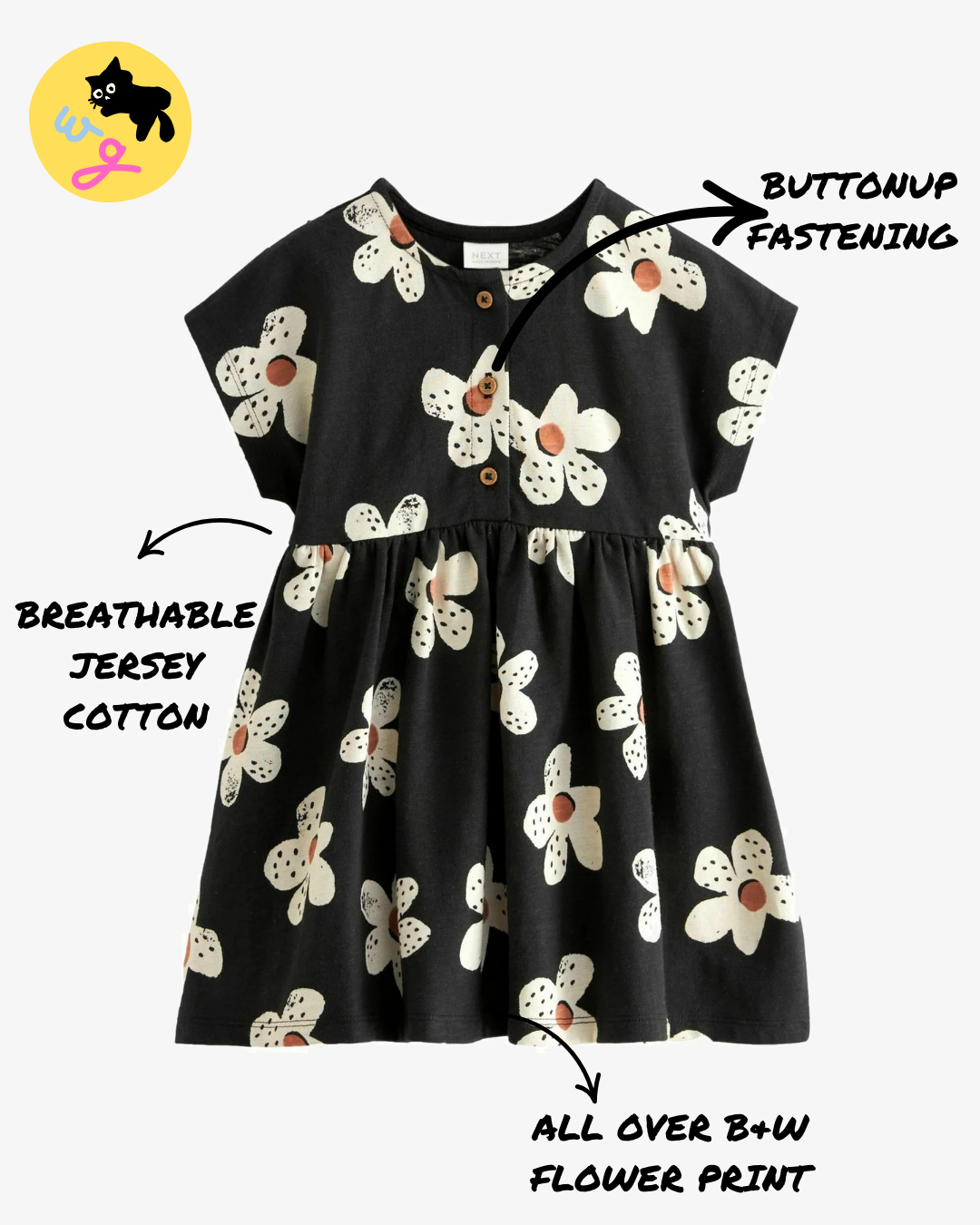 Black & White 100% Cotton Short Sleeve Jersey Dress