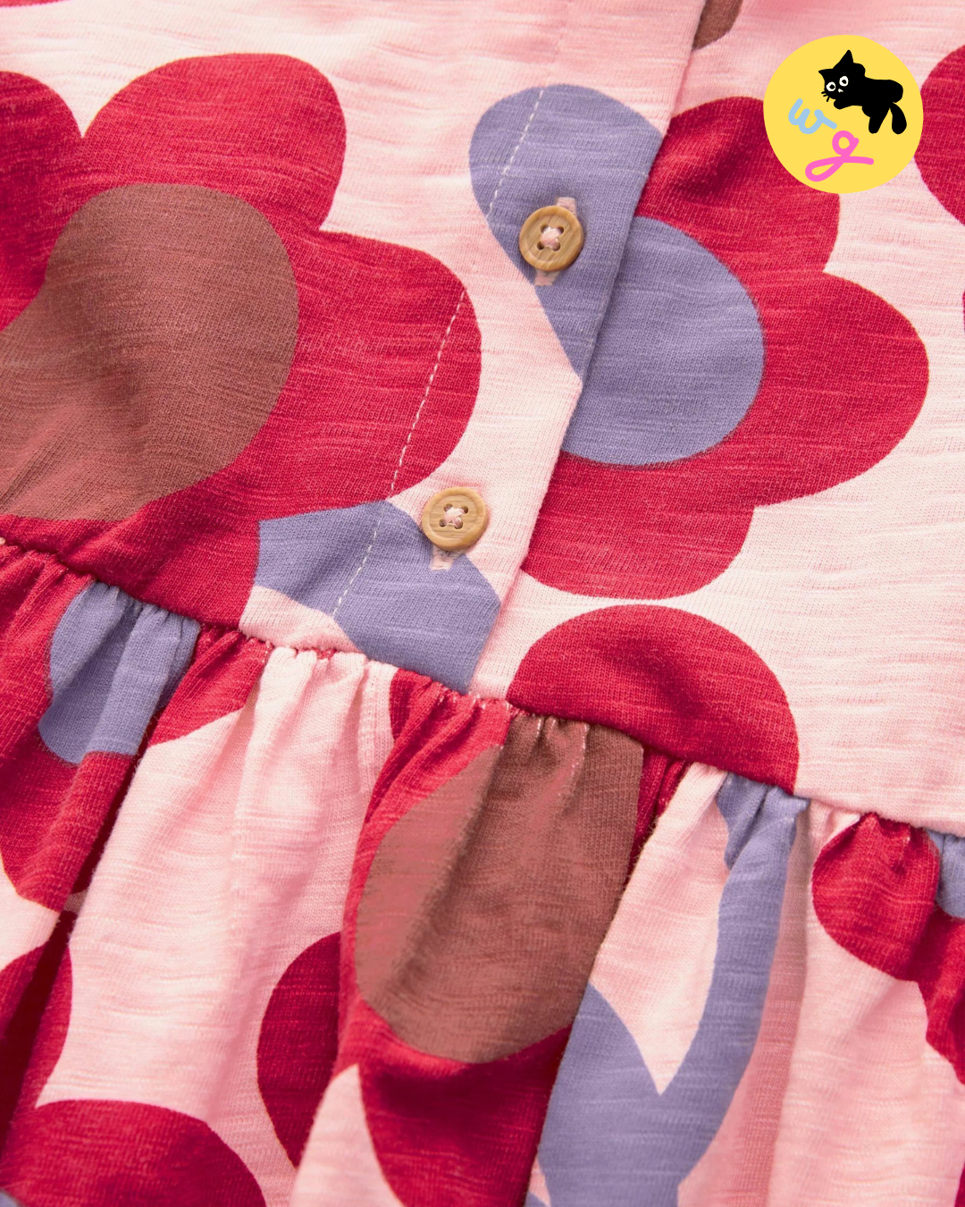 Pink/Tan Brown 100% Cotton Button Front Jersey Dress