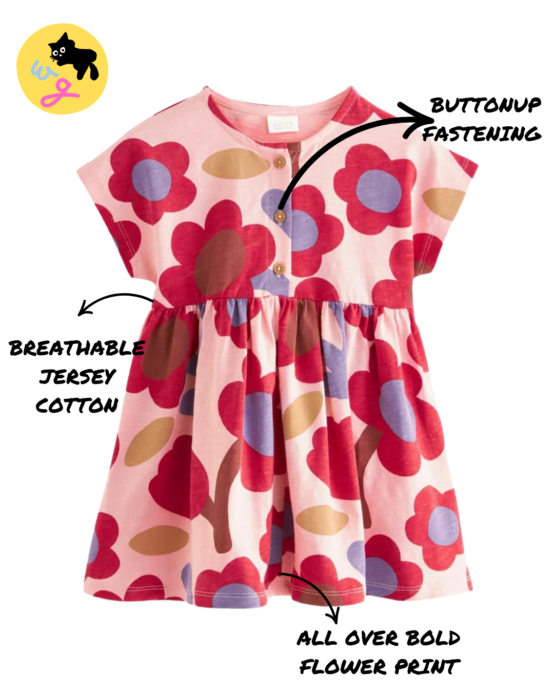 Pink/Tan Brown 100% Cotton Button Front Jersey Dress