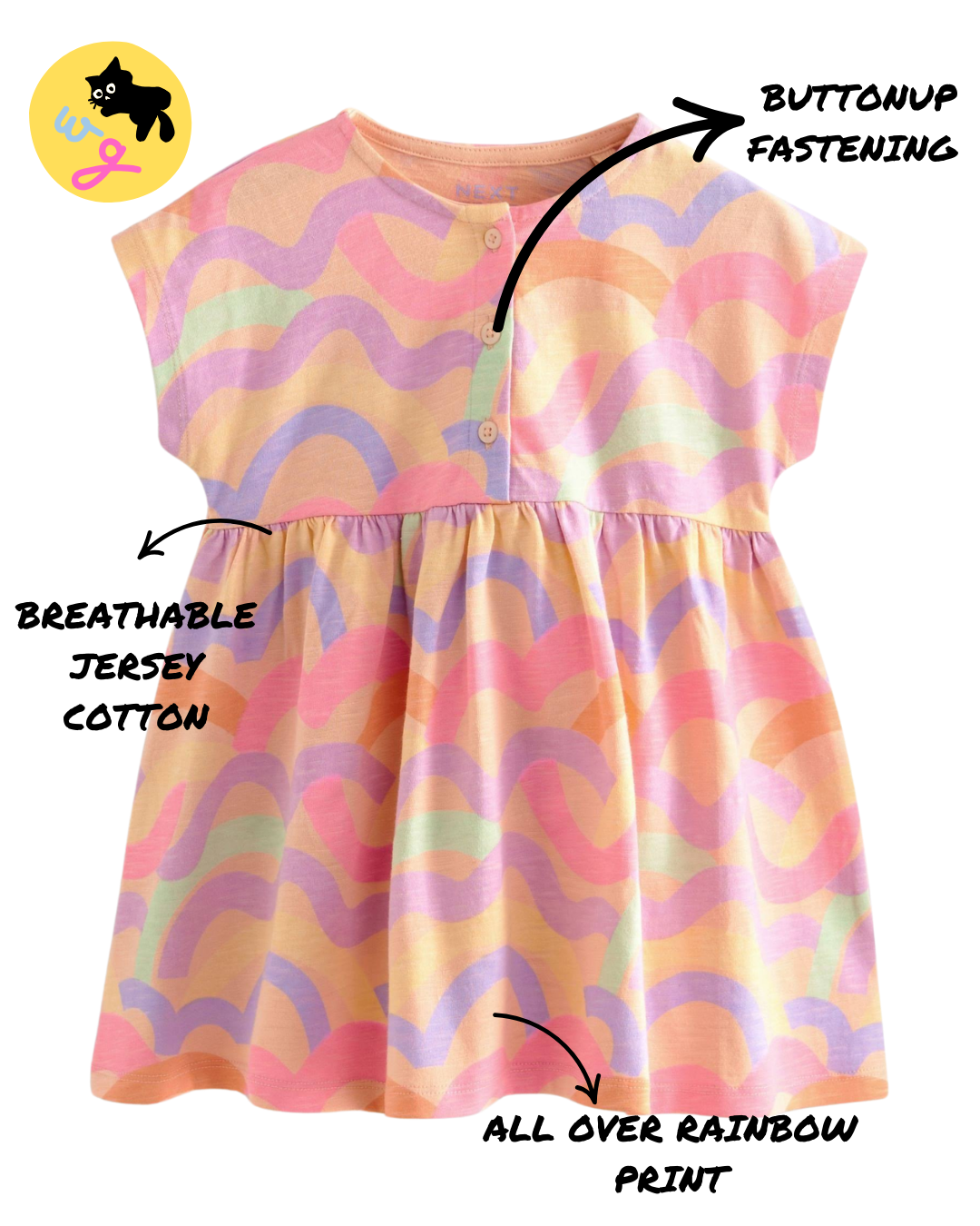 Rainbow 100% Cotton Short Sleeve Jersey Dress