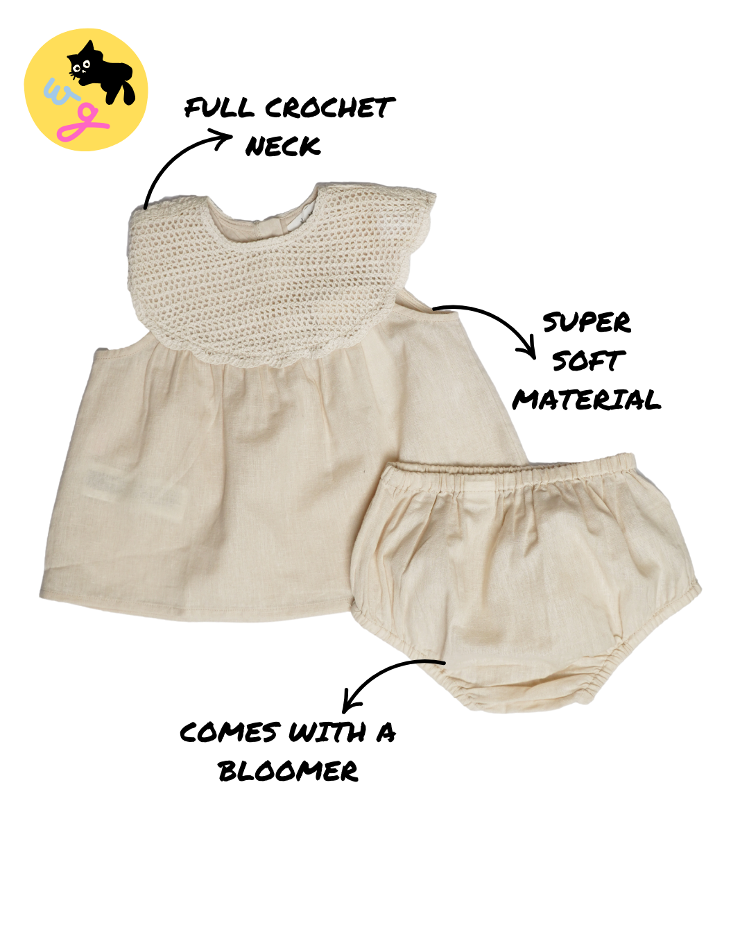Beige Linen Crochet Bloomer Set