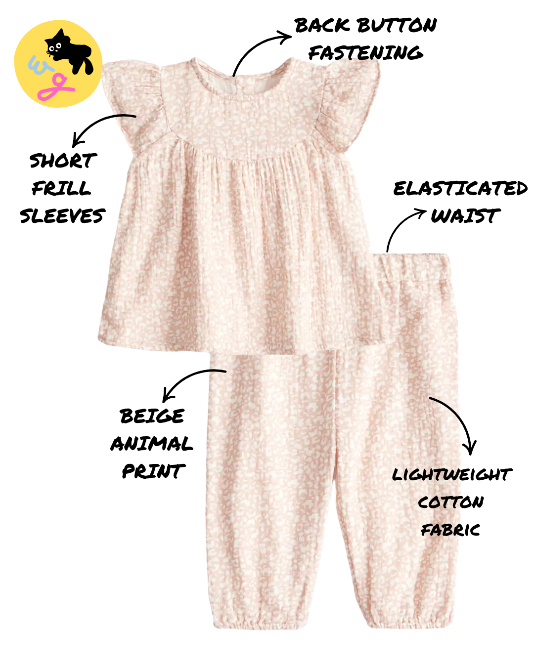 Beige Animal Print Top & Trousers Set