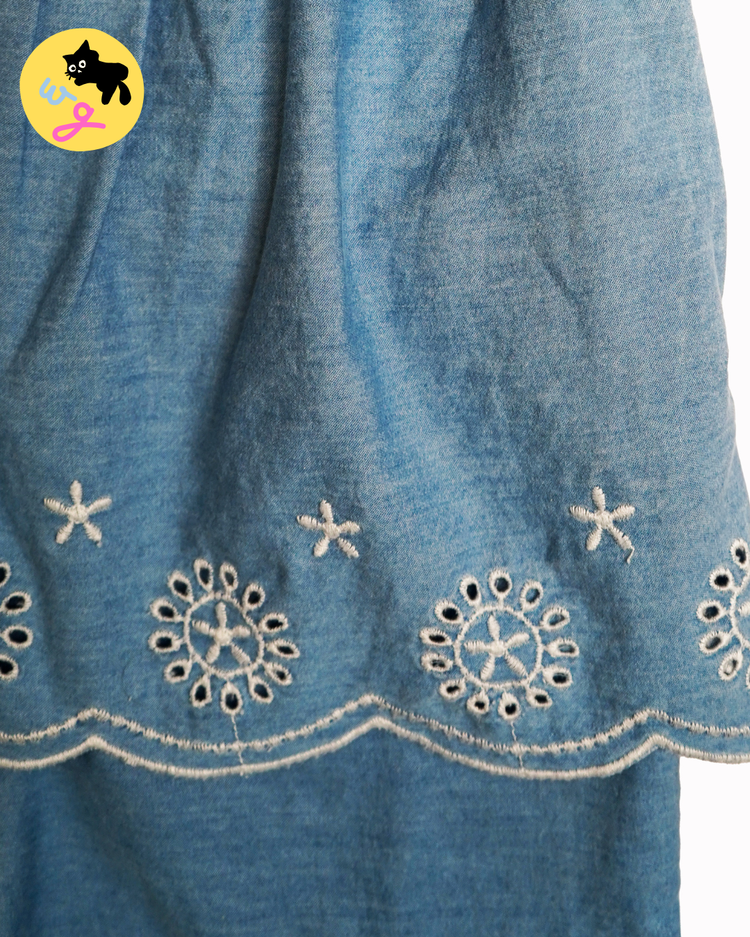 Blue Chambray Embroidered Top & Culottes Set