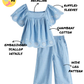 Blue Chambray Embroidered Top & Culottes Set