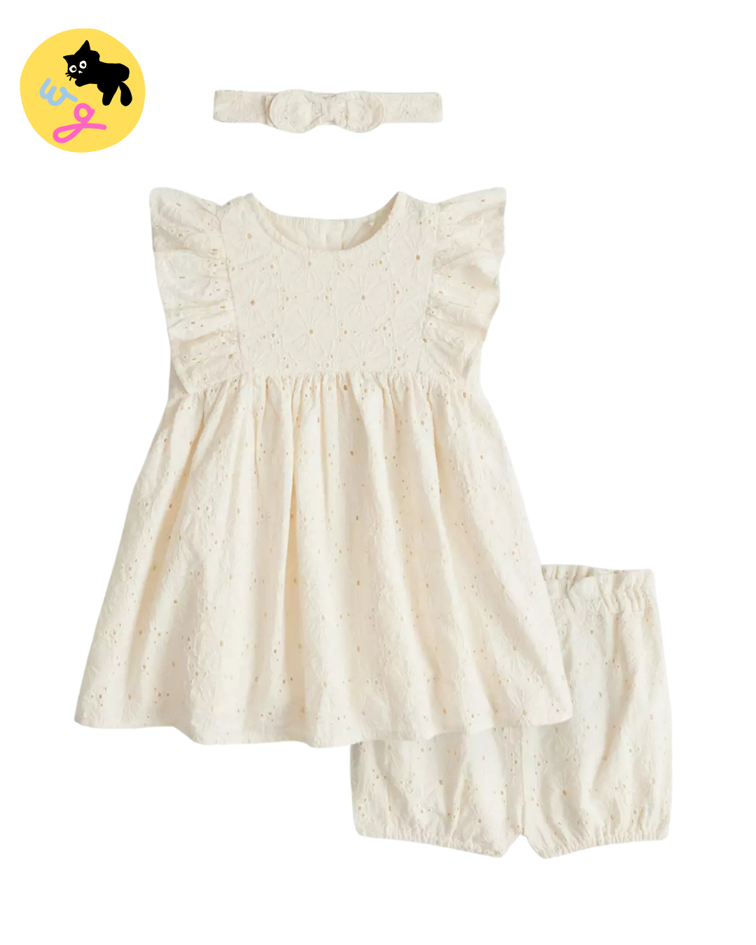 Cream Broderie Dress & Bloomers Set