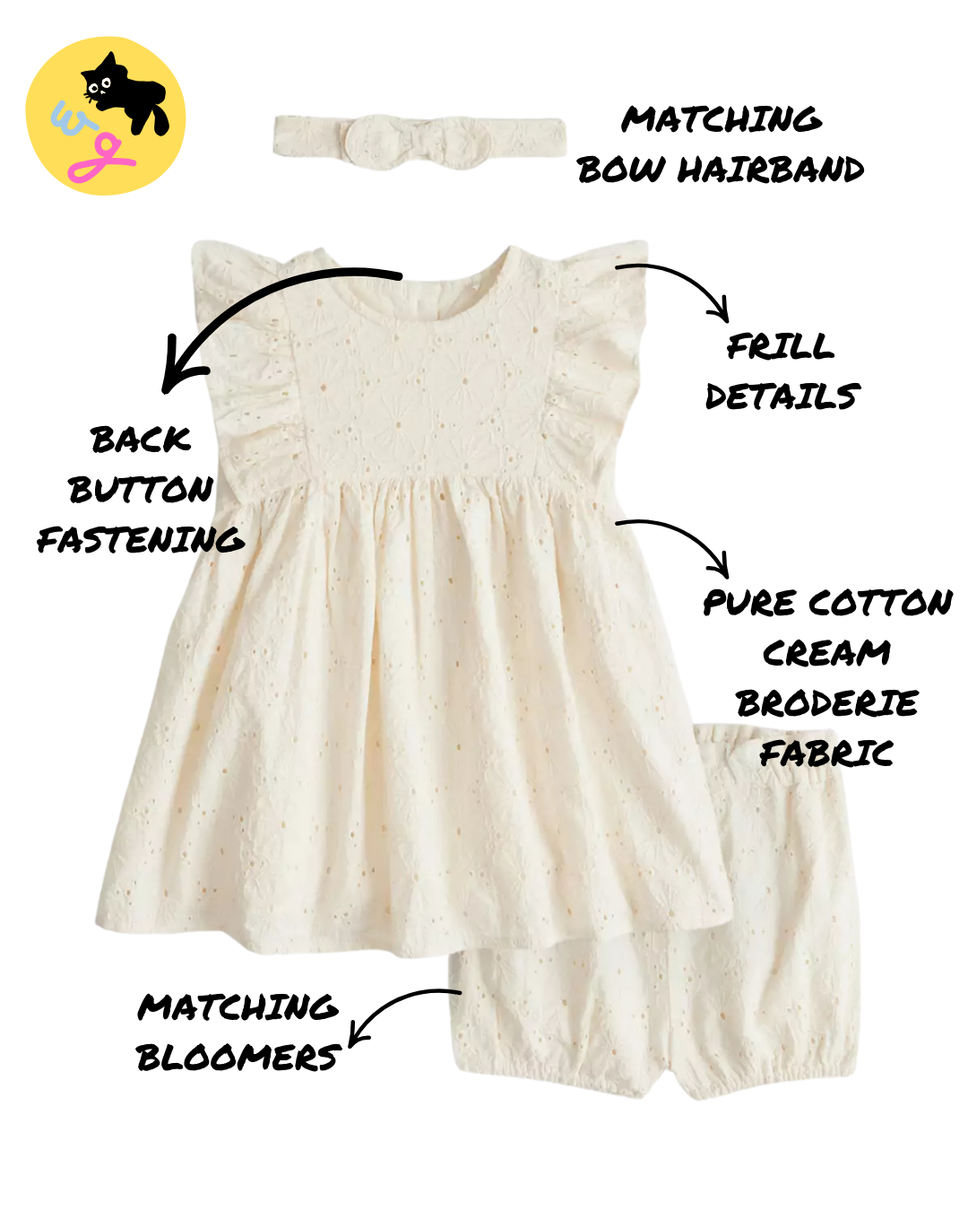 Cream Broderie Dress & Bloomers Set