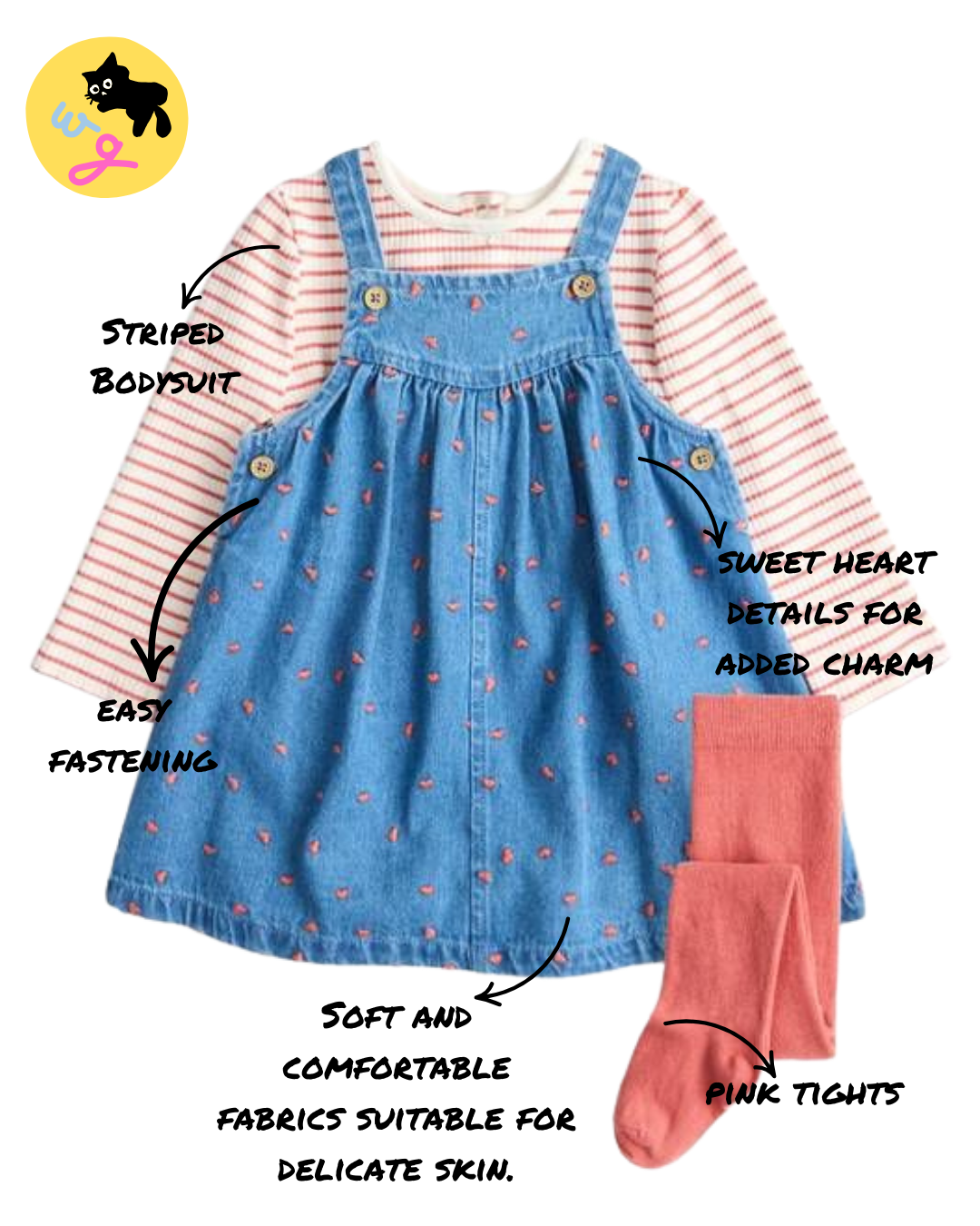 Pink Heart Pinafore Dress Set