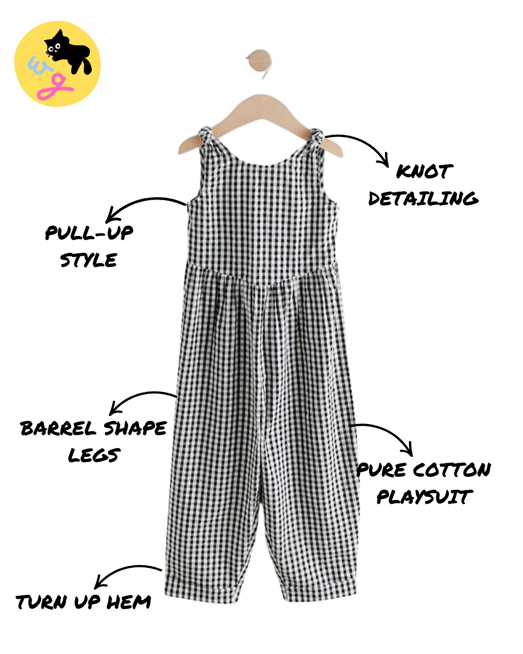 Mono Gingham 100% Cotton Barrel Jumpsuit